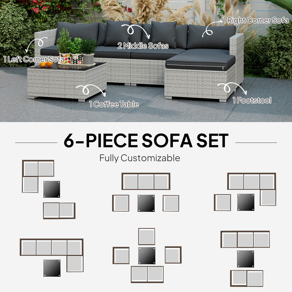 Outsunny 5 Seater Mixed Grey Rattan Corner Sofa Set Image 7