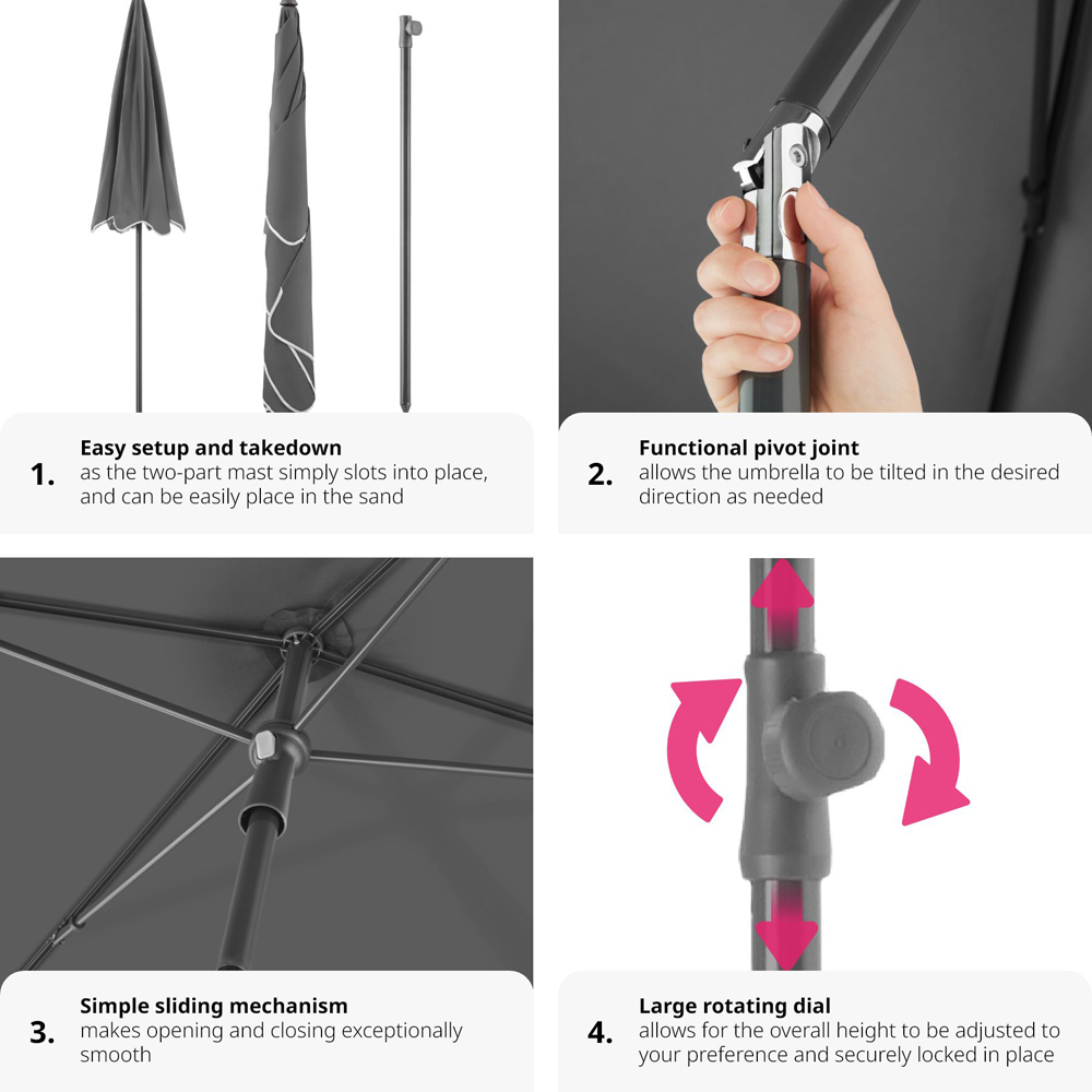 tectake Vanessa 200 x 125cm Grey Adjustable and Tiltable 50+ UV Parasol Image 4