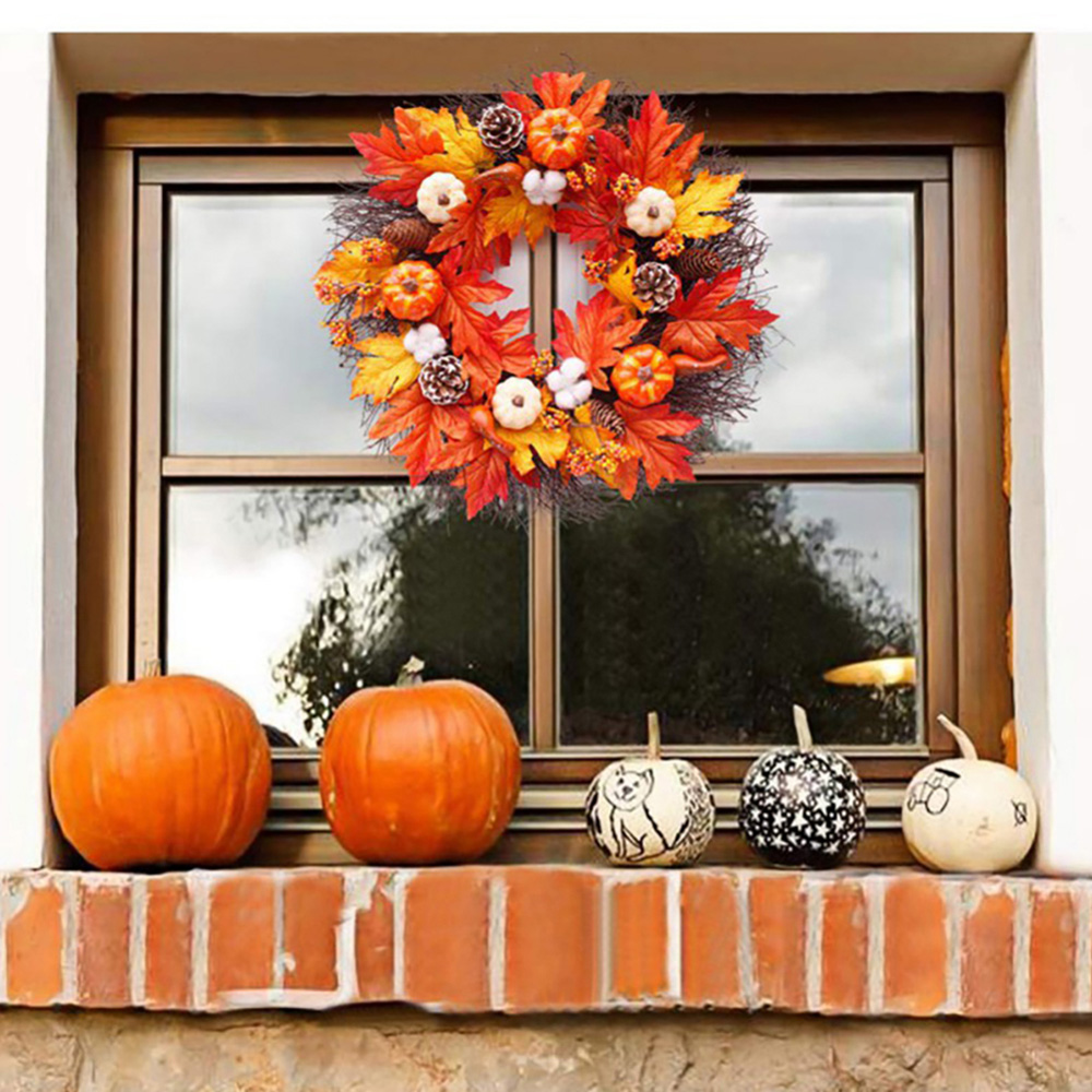 Living and Home LED Wreath with Maple Leaves Pumpkins Berries and Pinecones 55cm Image 7