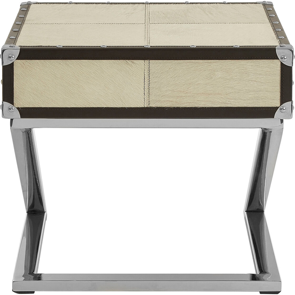 Premier Housewares Kensington Townhouse Natural Single Drawer Hair-on-Leather Side Table Image 3