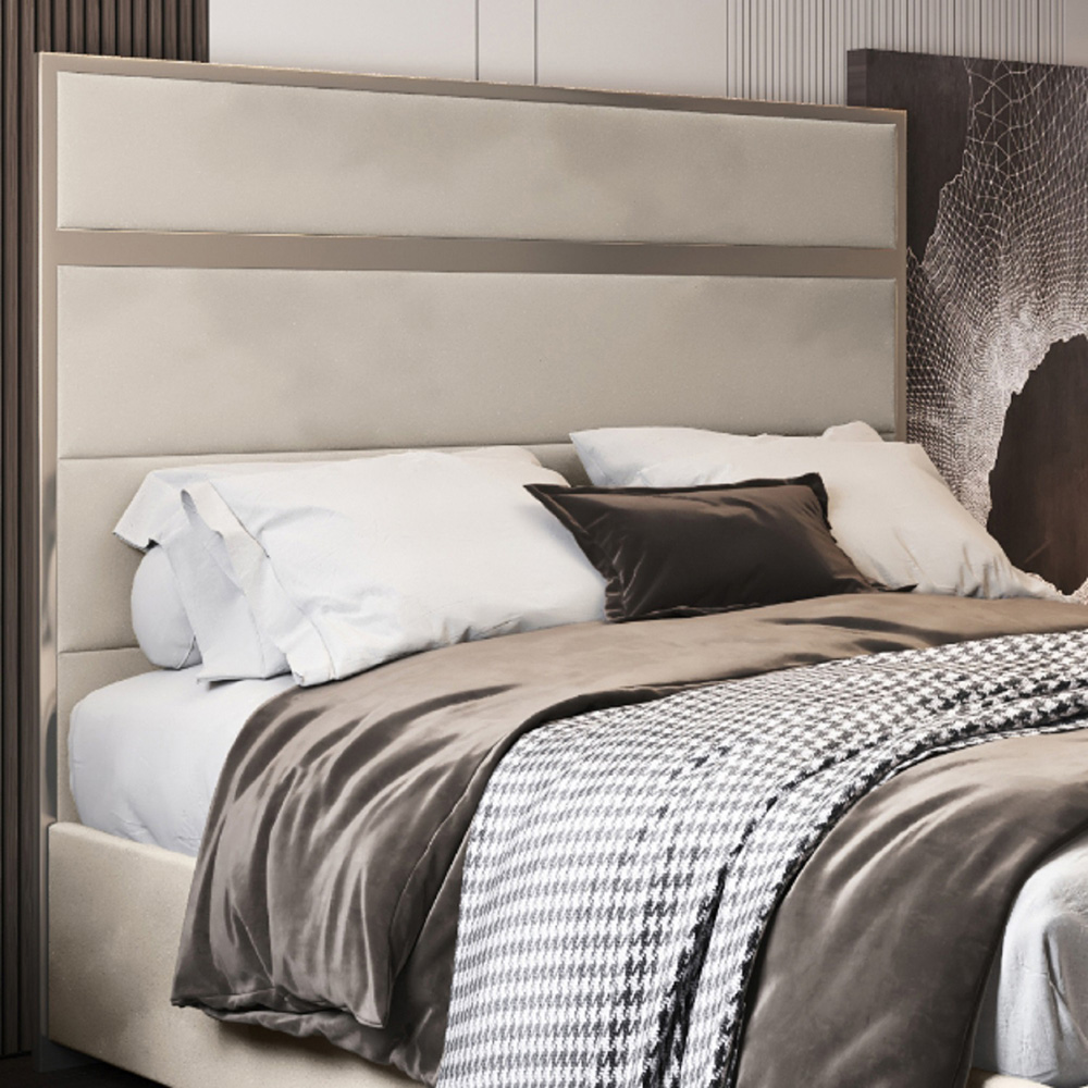 Bentley Silver Double Velvet Upholstered Metal Bed Frame with Panelled Headboard Image 3