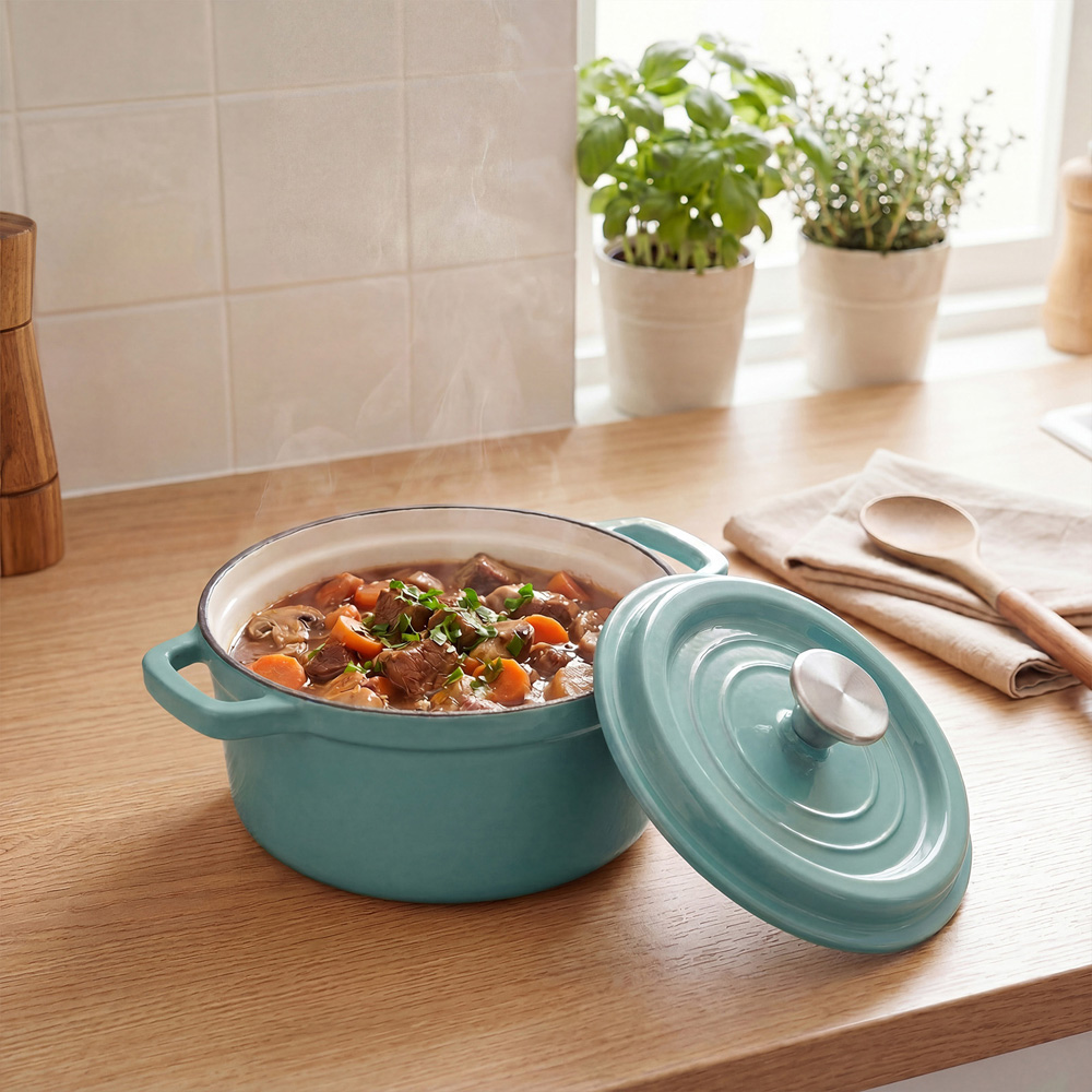 Living and Home 2.8L Emerald Green Enamelled Cast Iron Dutch Oven Image 7