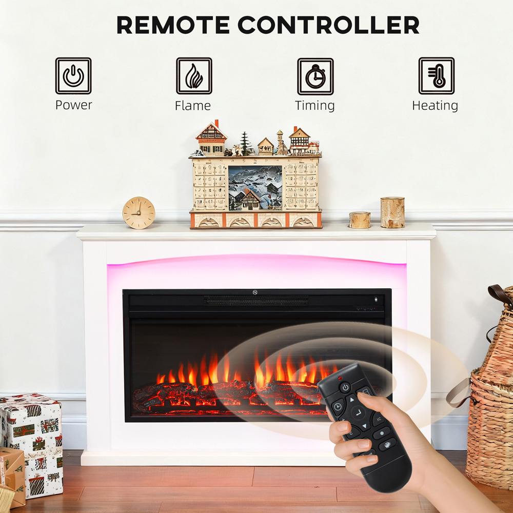 HOMCOM White Faux Flame Fireplace 2000W Image 6