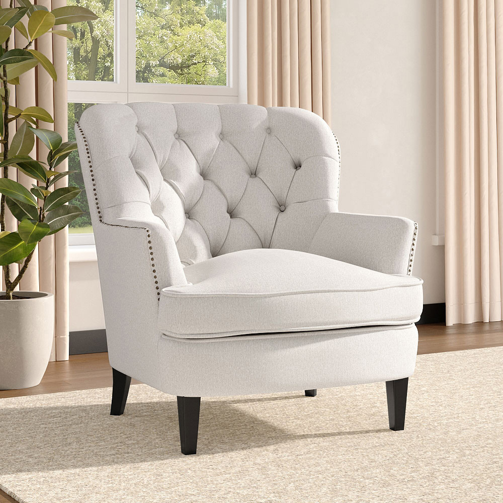 Living and Home Classic Button Back Linen Armchair Image 7