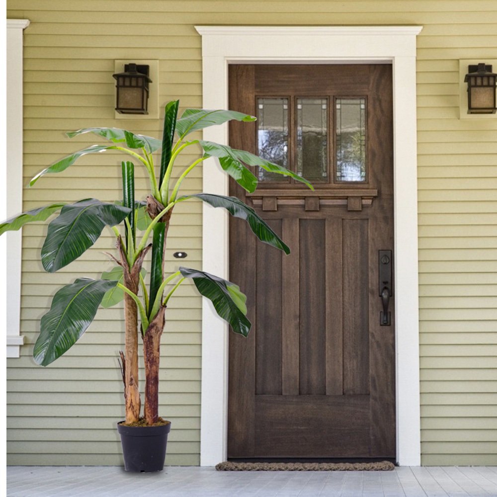 Living and Home 3 Trunk Artificial Banana Tree in Black Planter Image 6