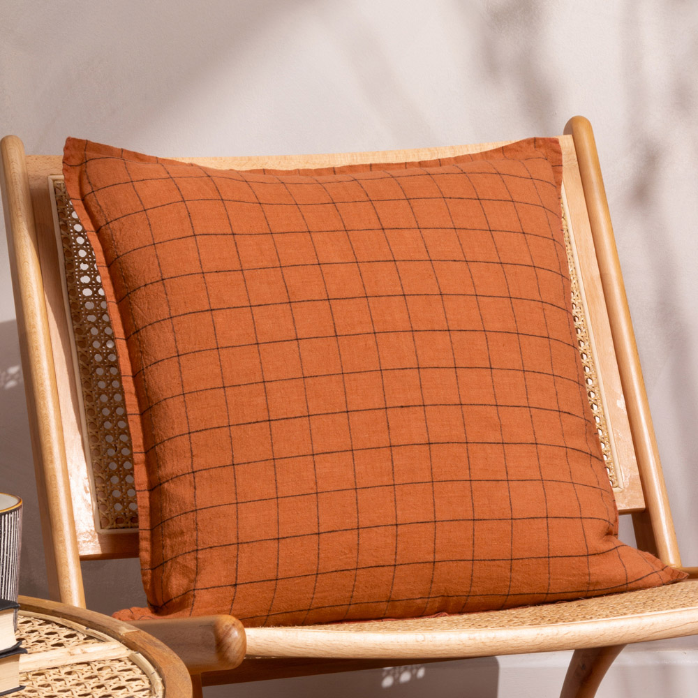 Yard Grid Check Brick Linen Cushion Image 2