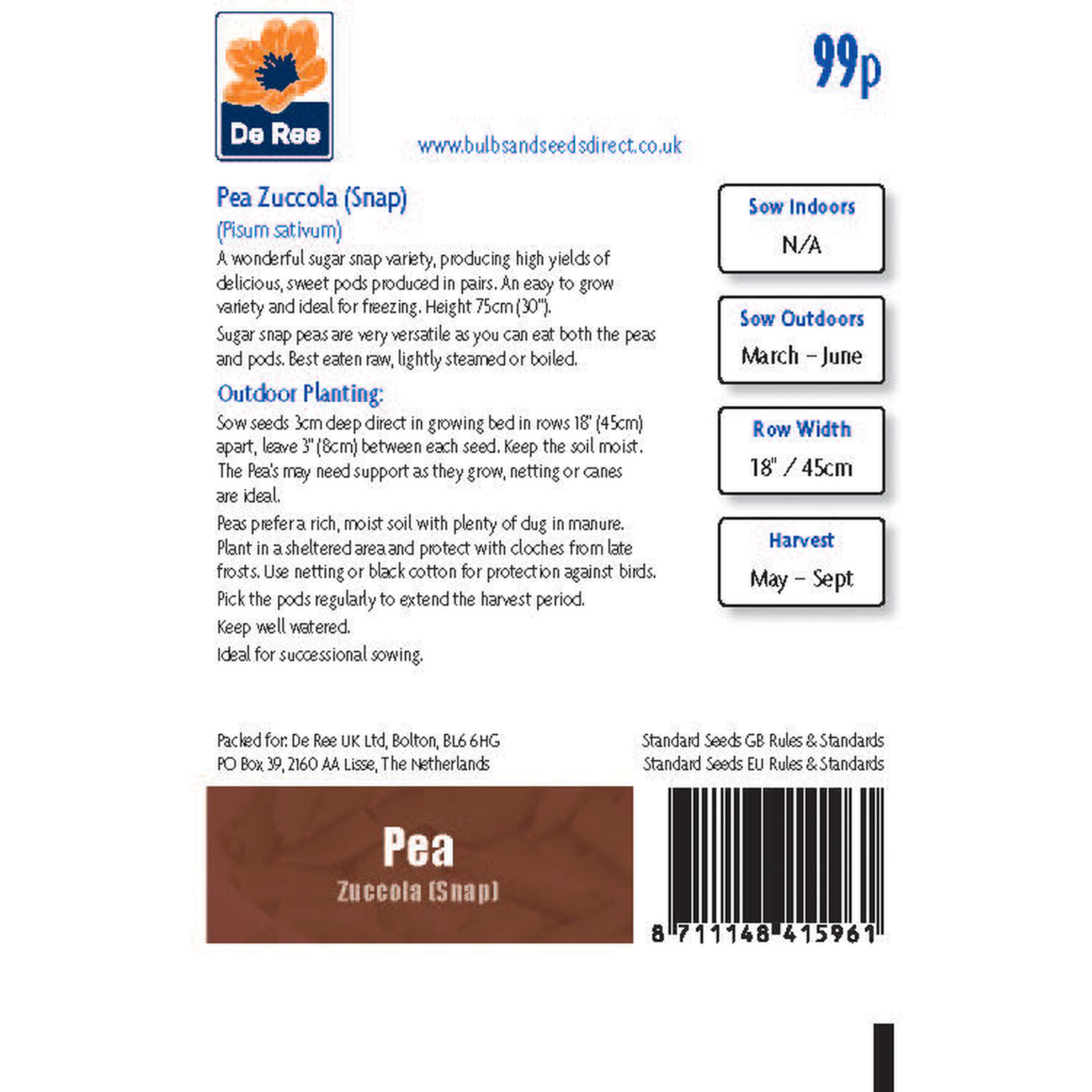 Pea Zuccola (Snap) Seed Packet - Green Image 2