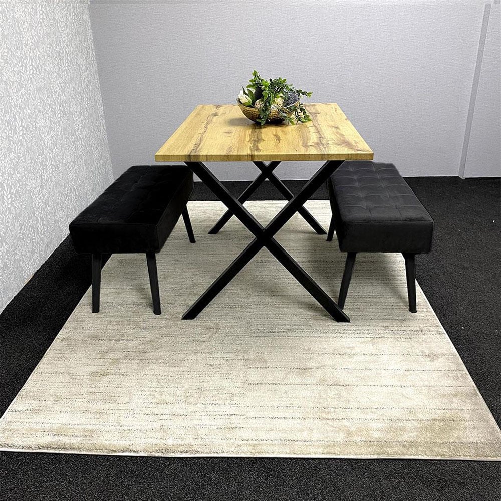 Portland 4 Seater Black Velvet Wooden Brown Dining Table Set Image 7