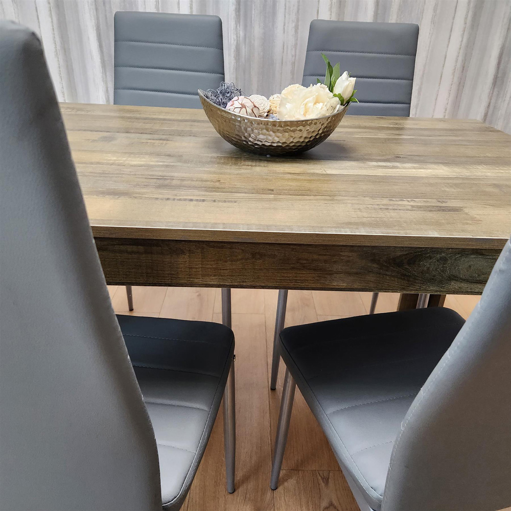 Portland 4 Seater Dining Set Rustic Effect and Grey Leather Image 2