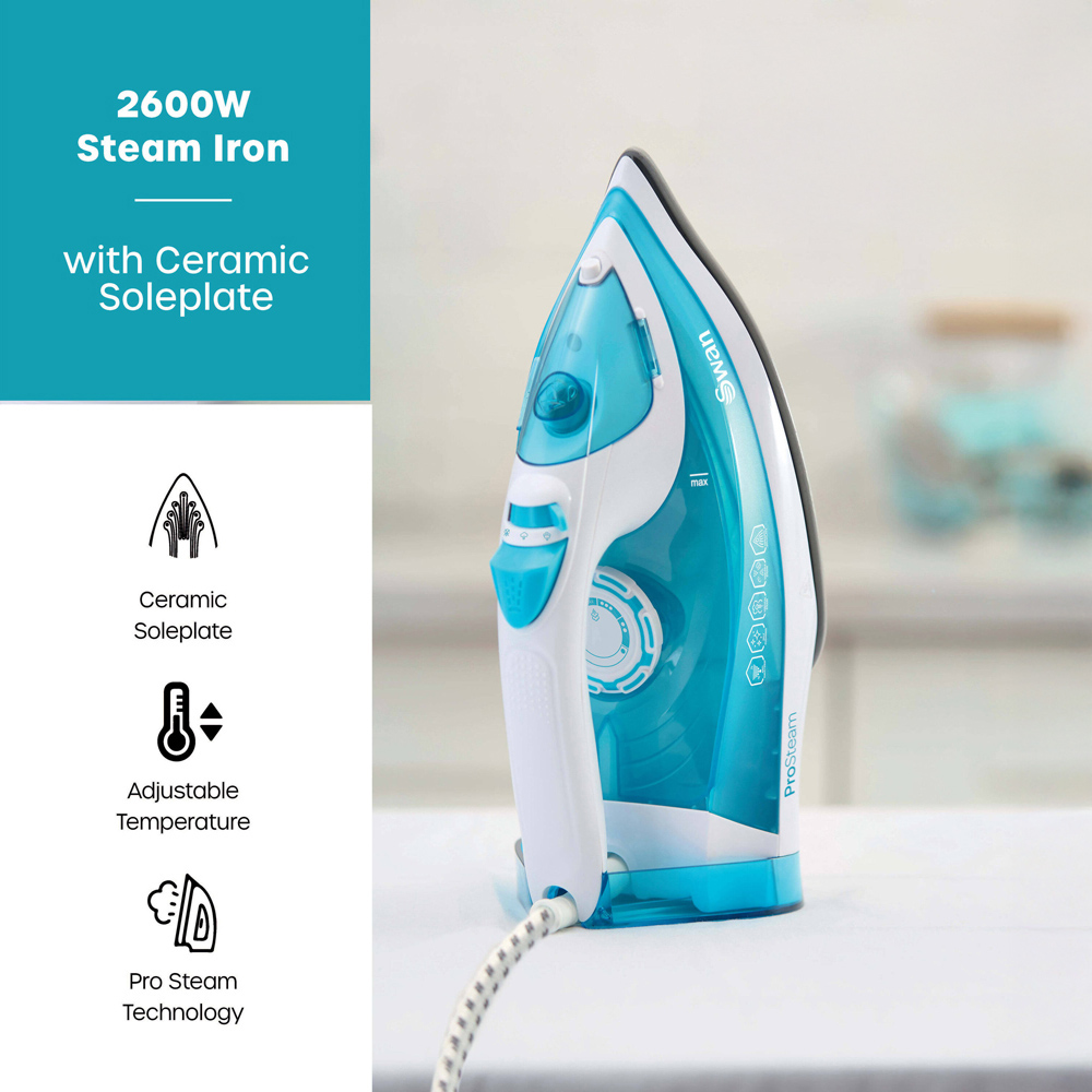 Swan 2600W White Aqua Steam Iron Image 6