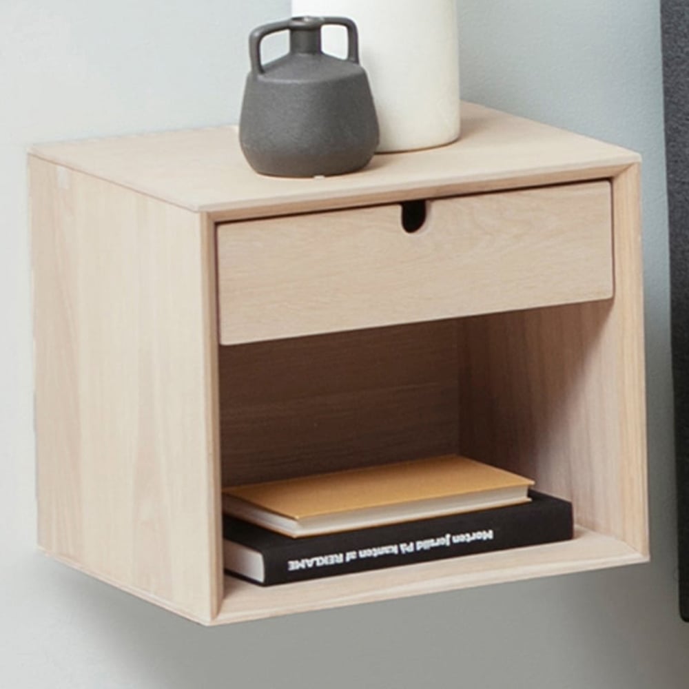 Florence Century Single Shelf Single Drawer White Oak Wall Mounted Bedside Table Image 1