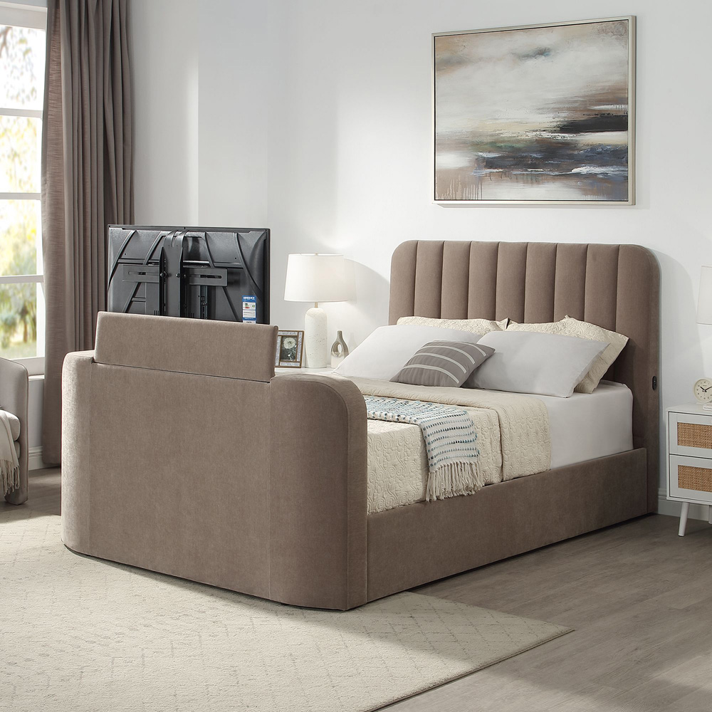 Aspire Cresta Taupe Super King Size Chenille TV Bed with Ottoman Storage and Curved Headboard Image 8