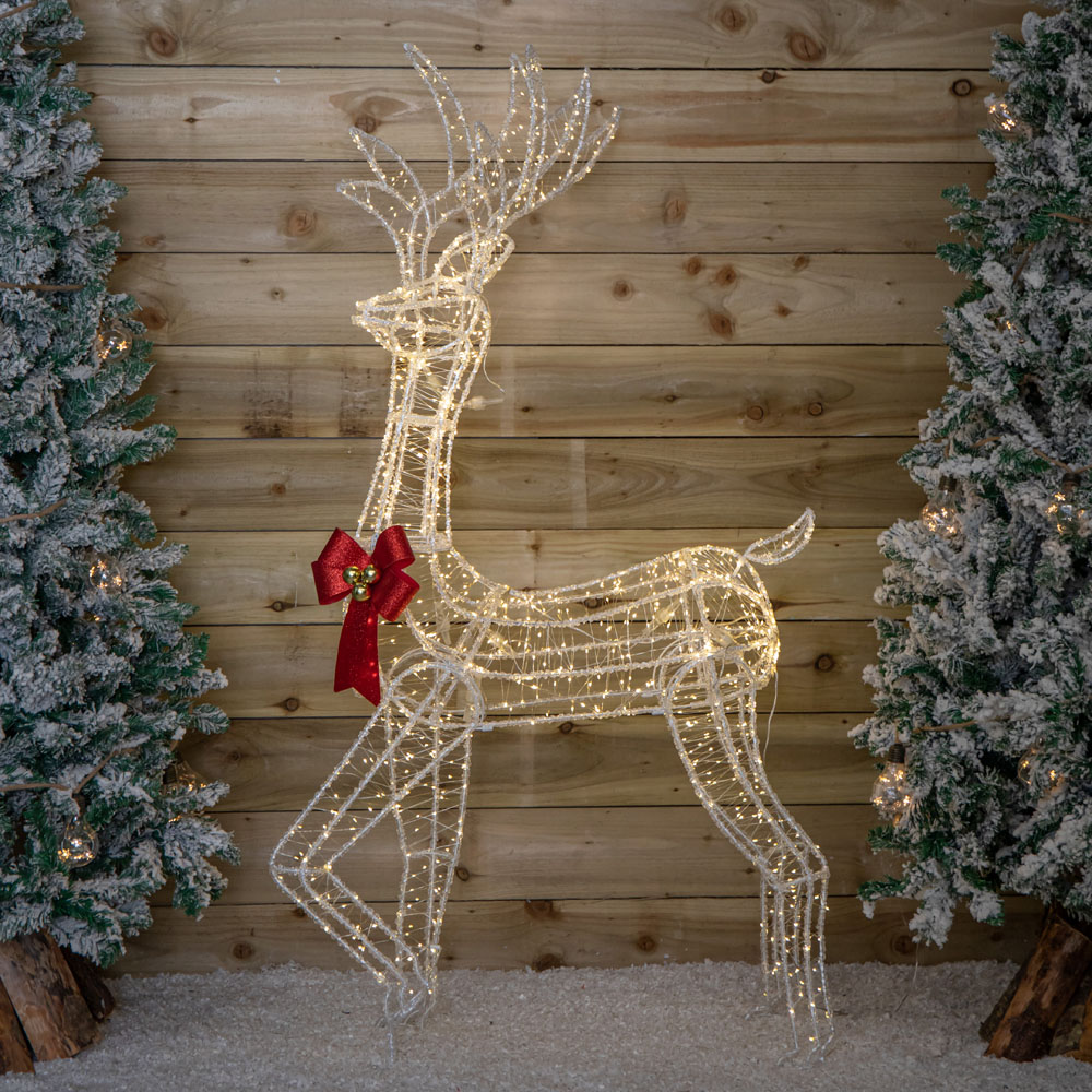 Samuel Alexander 940 Warm White LED Light-Up Acrylic Deer Christmas Decoration with Red Bow 148cm Image 3