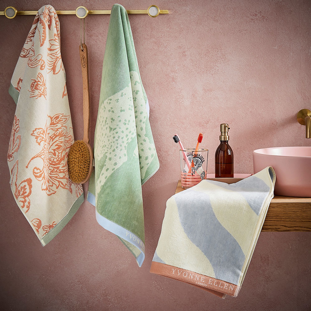 Yvonne Ellen Cotton Frosted Lake Signature Stripe Bath Sheet Image 3