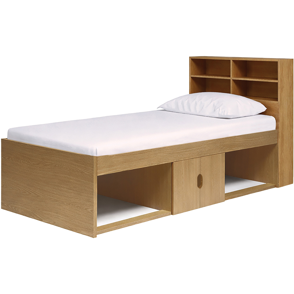 Kidsaw Single Oak Low Sleeper Cabin Bed with Bookcase Headboard Image 2