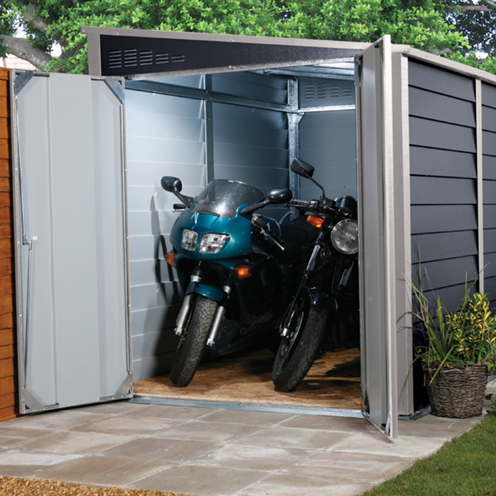 Trimetals ProtectaBike 940 9 x 4ft Anthracite Metal Pent Motorcycle Garage with Flooring Image 2