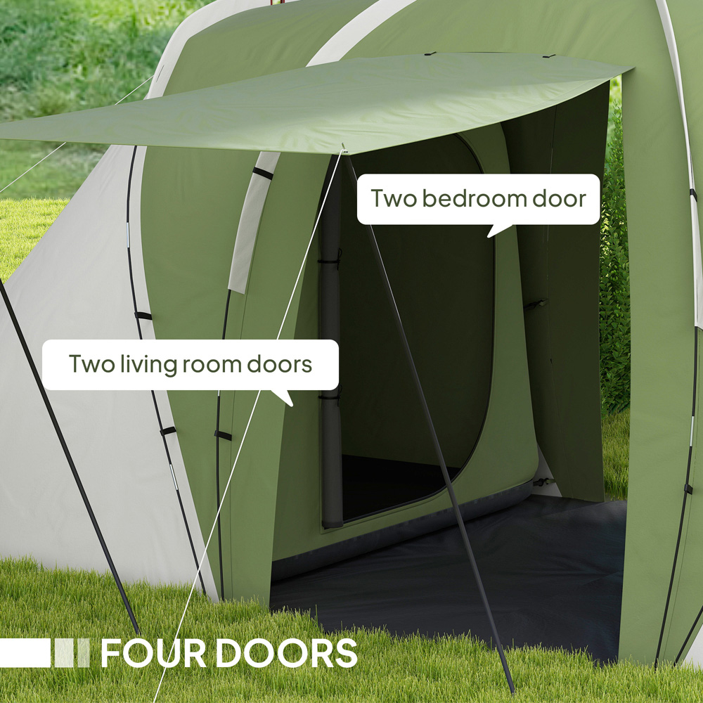Outsunny 4-6 Person Camping Tent with 2 Bedroom Green and White Image 5