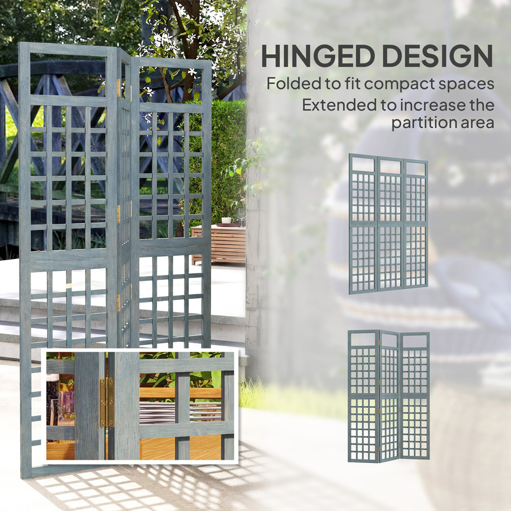 Outsunny 3 Panel Grey Wooden Foldable Room Divider Image 5