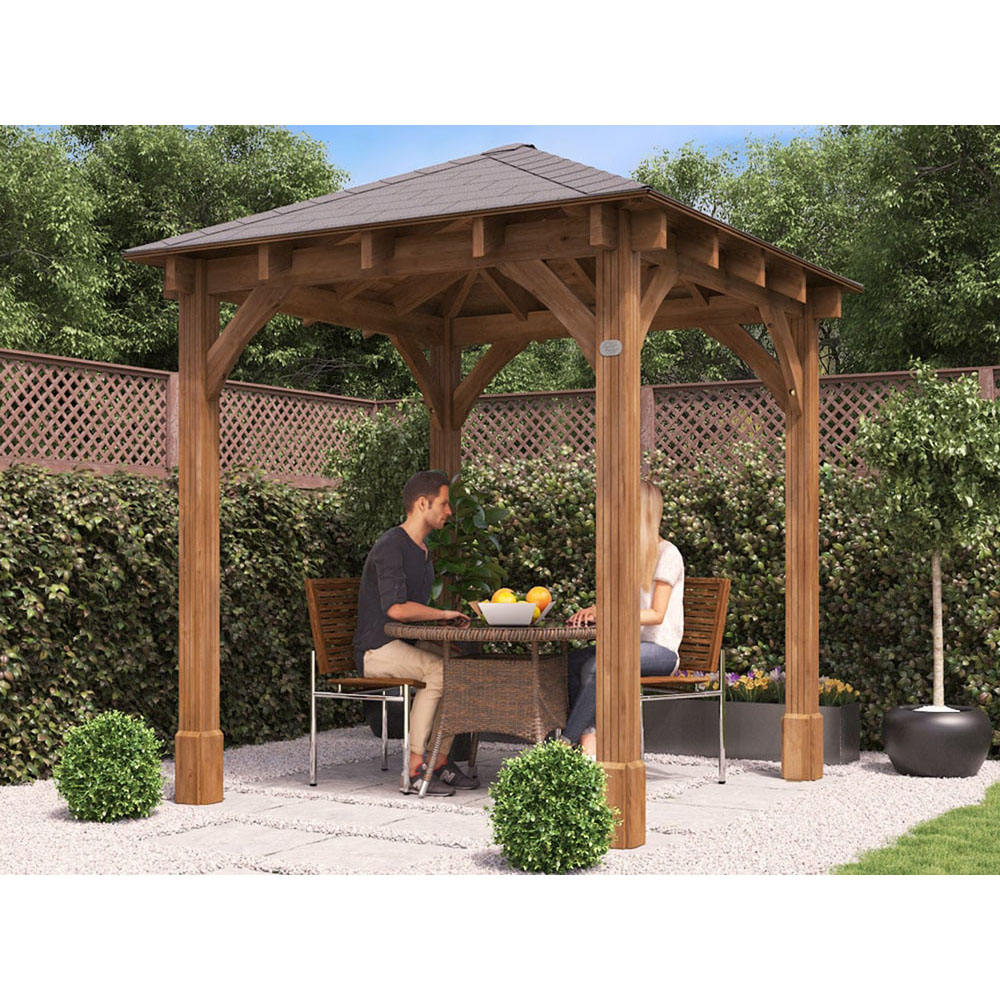 Dunster House Leviathan 2.5 x 2.5m Brown Heavy Duty Wooden Garden Gazebo with Roof Shingles Image 5