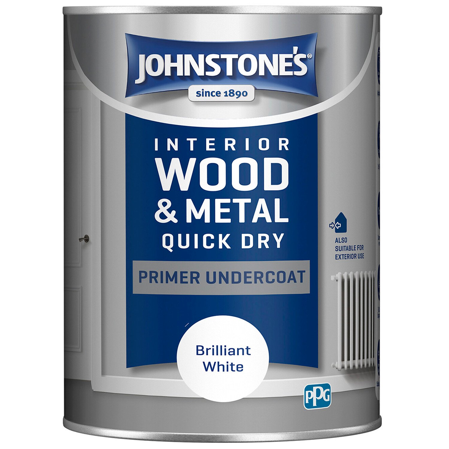 Johnstone's Quick Dry Primer Undercoat Briliant White Paint 1.25L Image 2
