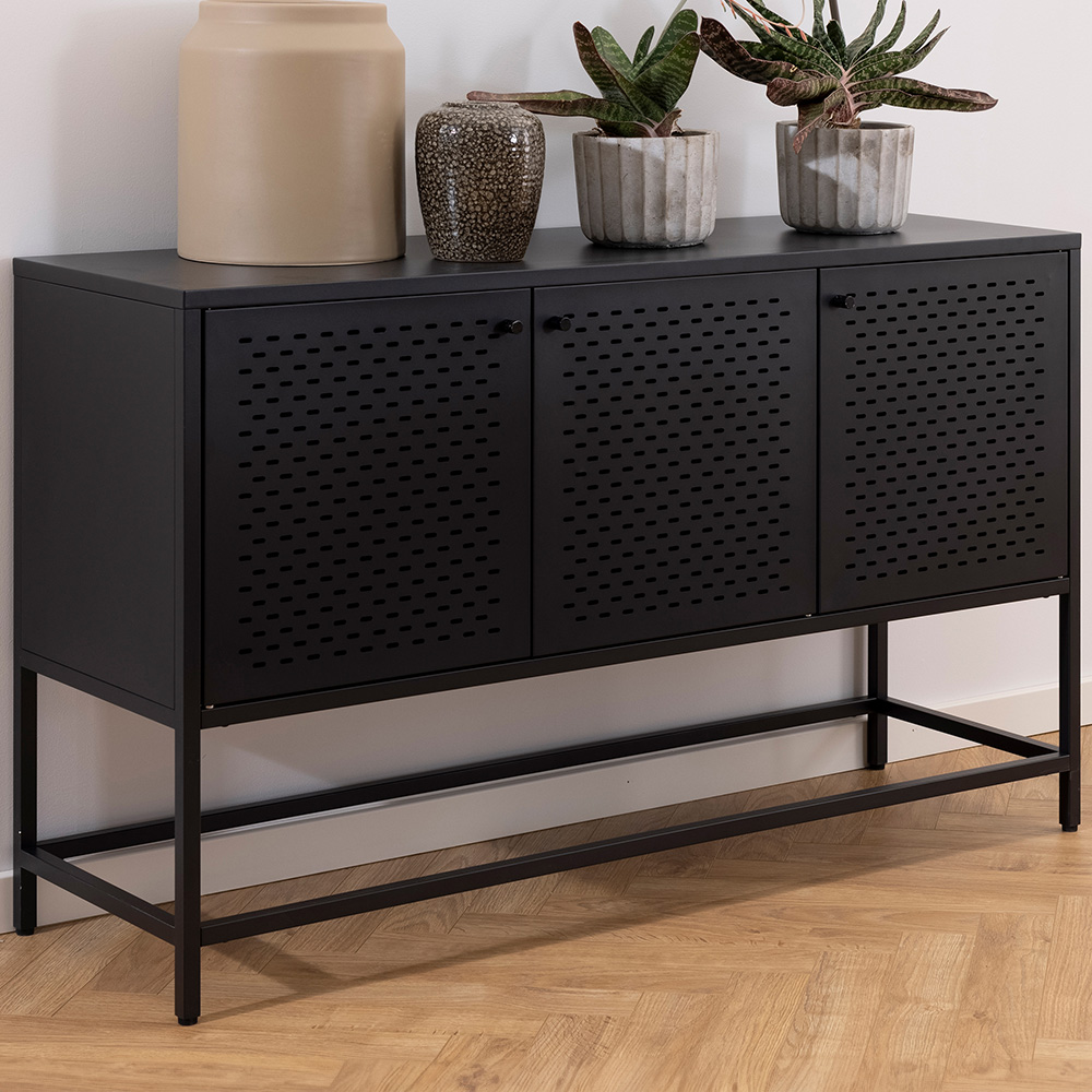 Florence Newcastle 3 Door Matt Black Raised Sideboard Image 1