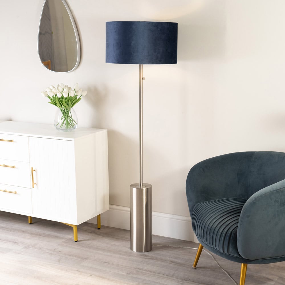 ValueLights Lexy Navy Blue Velvet ShadeChrome LED Floor Lamp Image 2