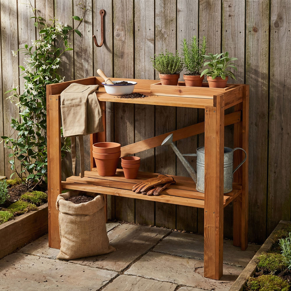 Core Products 2 Shelf Wax Treated Finish Solid Pine Outdoor Potting Table Image 2