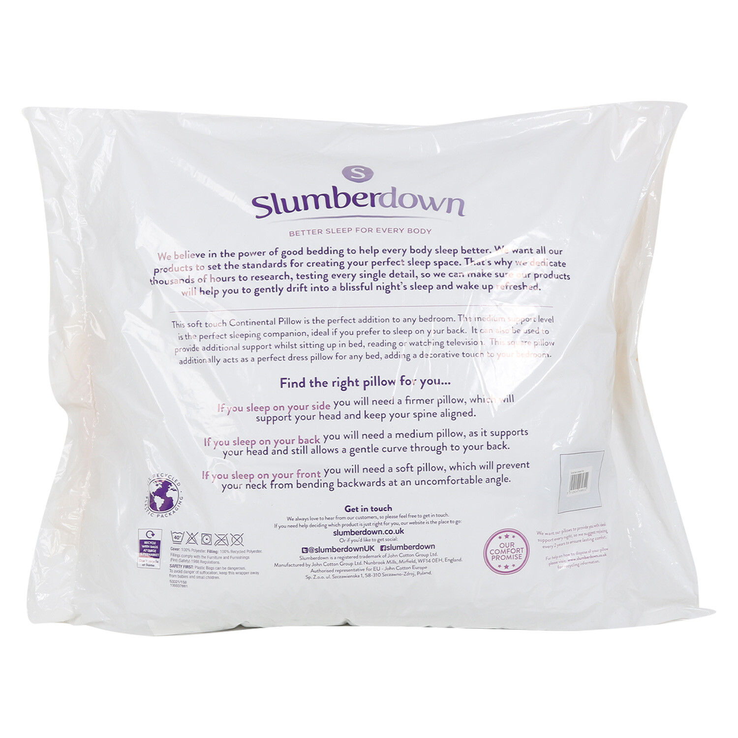 Slumberdown Continental Pillow 65 x 65cm Image 2