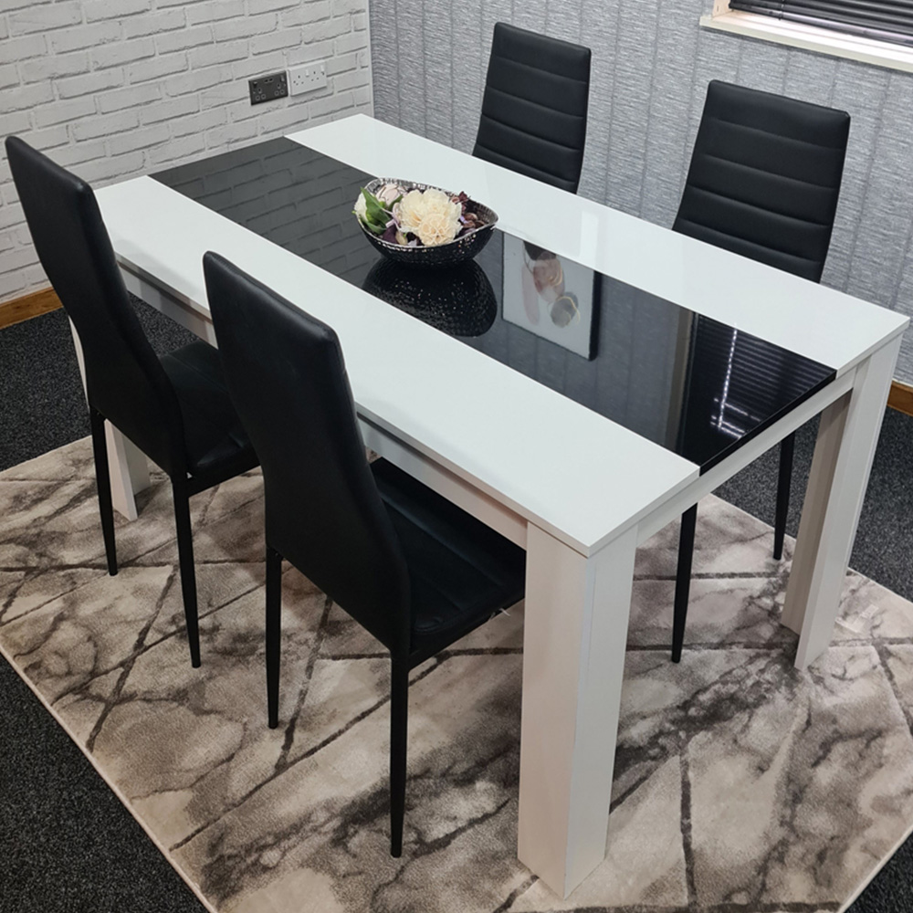 Portland Leather and Wood 4 Seater Dining Set White and Black Image 1