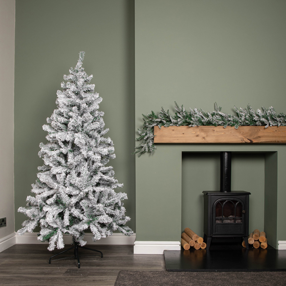 Samuel Alexander Snow Flocked Artificial Christmas Tree with Green Metal Stand 6ft Image 6