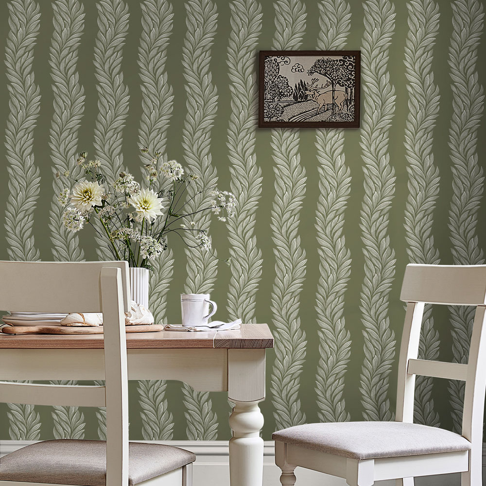 Laura Ashley Coulderton Leaves Olive Green Wallpaper Image 3