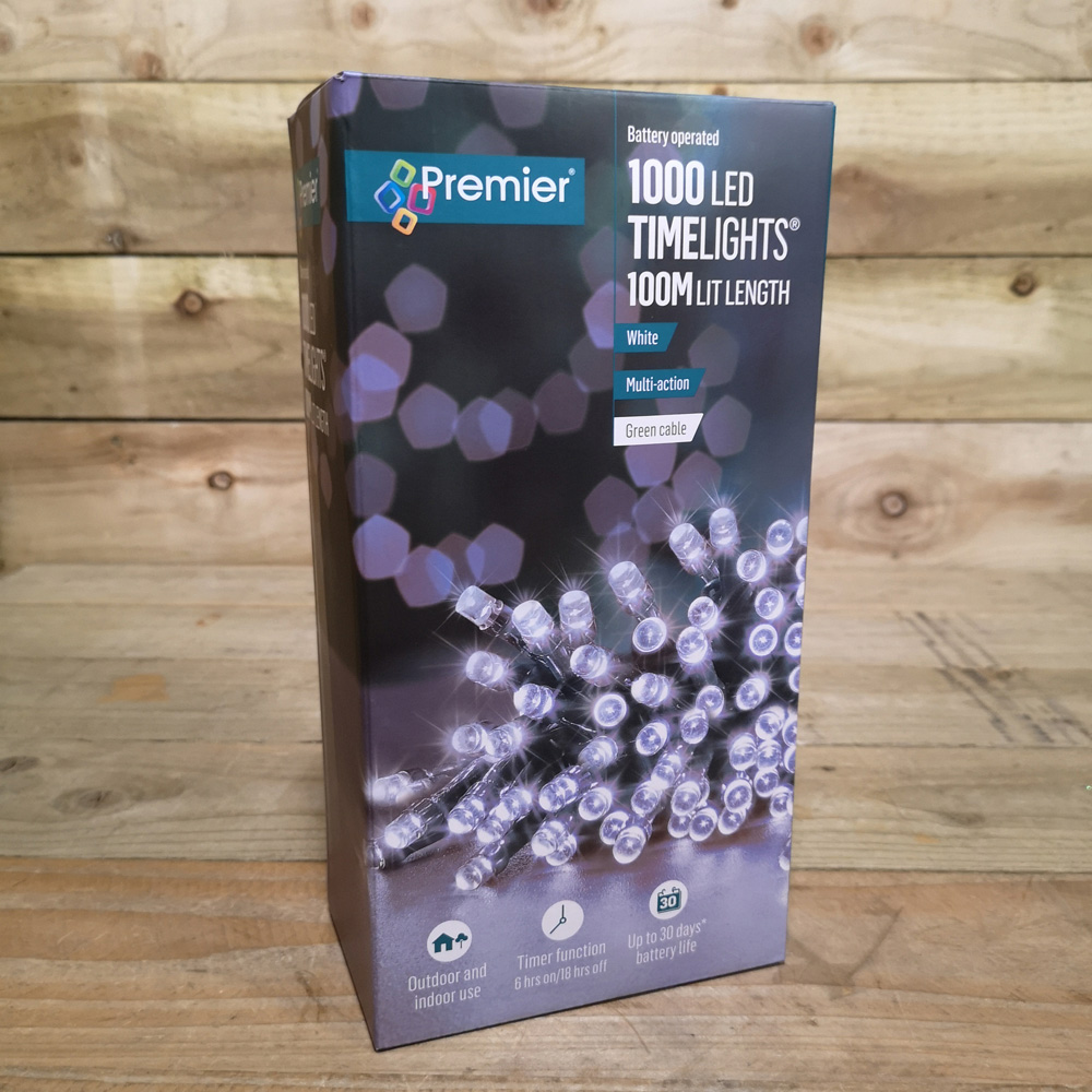 Premier TimeLights 1000 Cool White LED Multi-Function Green Cable String Light 100m Image 4