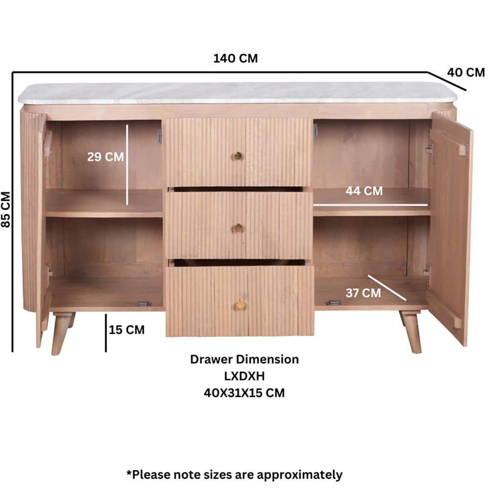 IH Design Bundi 2 Door 2 Drawer Natural Marble and Wood Extra Large Sideboard Image 7