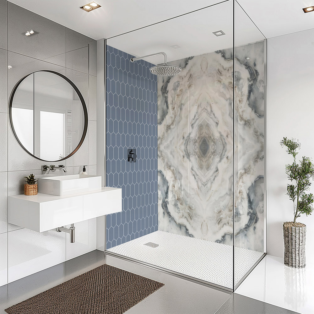 Splashbax Premium Artisan Onyx Blue Elongated Hexagon Di Bond Shower Panel 2400 x 1220mm Image 5