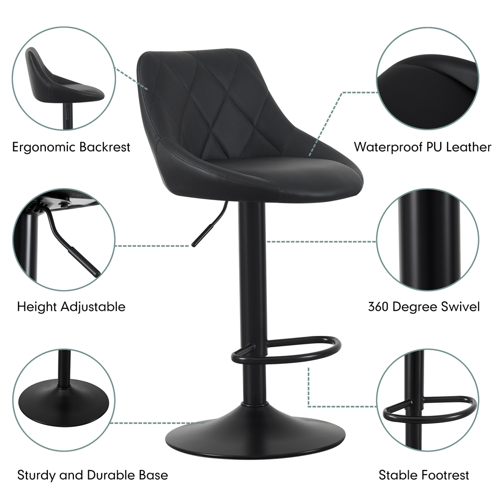 Stanley Black Height Adjustable Kitchen Bar Stool with Footrest Set of 2 Image 3