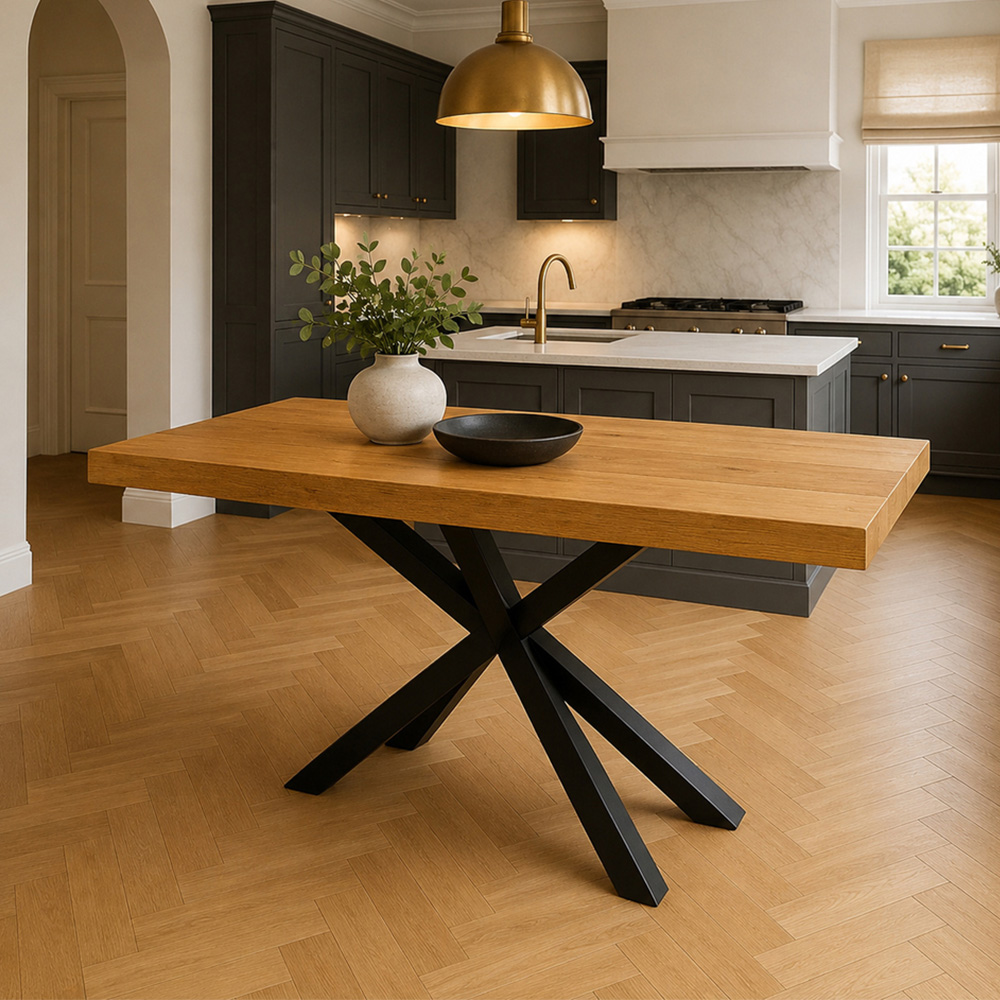 Homebase Sleek and Slender Mid Oak Brown 6 Seater Dining Table with Spider Leg Image 1