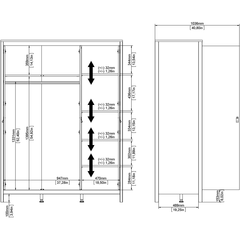 Florence Madrid 3 Door Matt Black Wardrobe Image 7