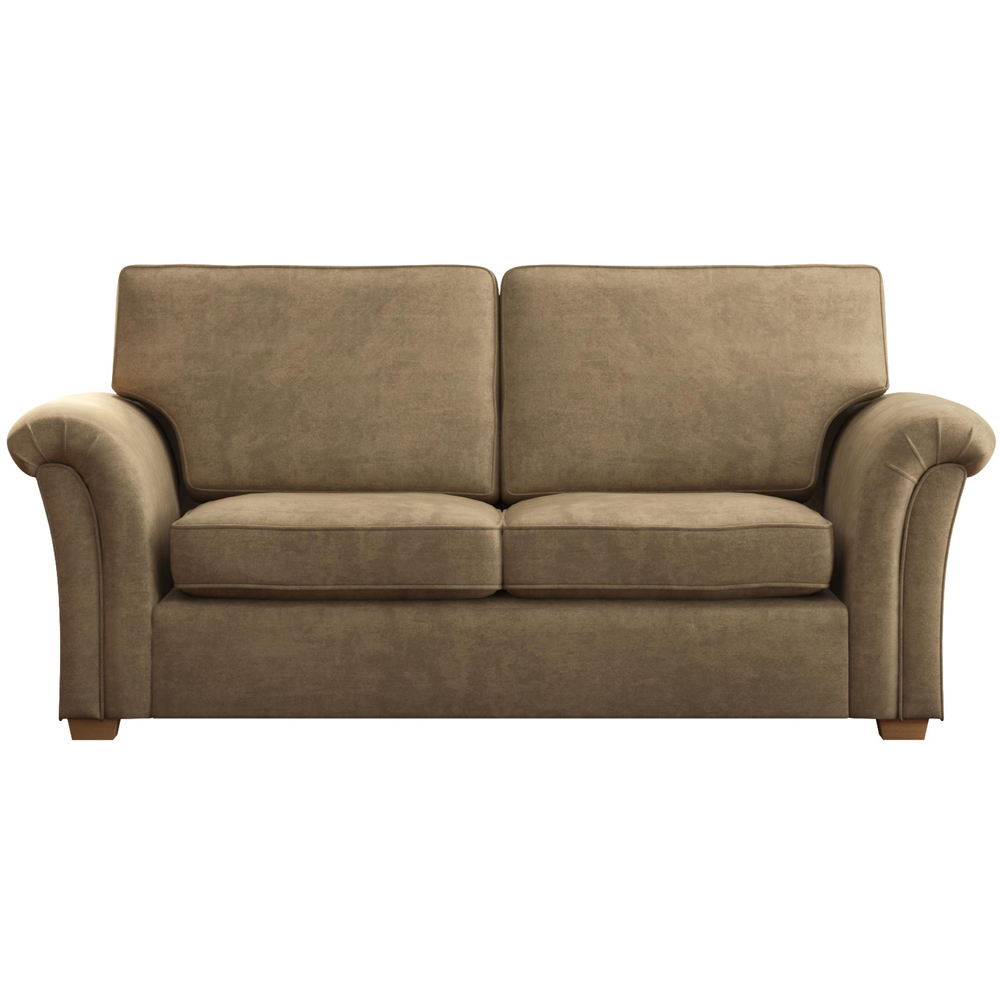 Castleacre 3 Seater Mink Plush Velvet Fixed Back Sofa Image 3