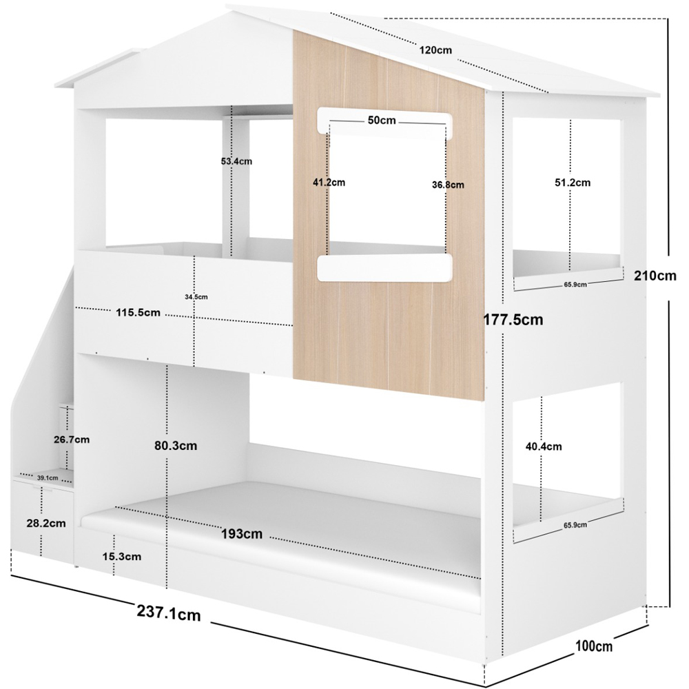 Flair Dreamland White and Oak Play House Staircase Bunk Bed Image 8