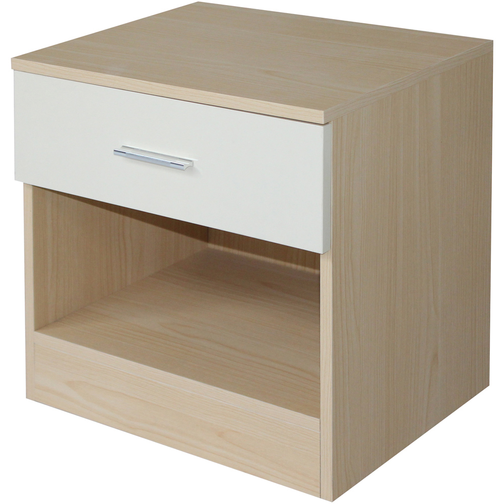Brooklyn Single Drawer Oak and Cream High Gloss Bedside Table Image 3