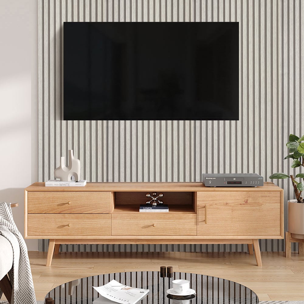 Living and Home 3D Wood Effect Beige Self Adhesive Textured PVC Wallpaper Image 3