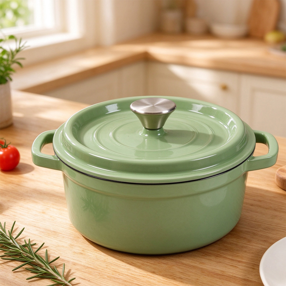 Living and Home Matcha Green Enamelled Cast Iron Dutch Oven Pot 6L Image 2