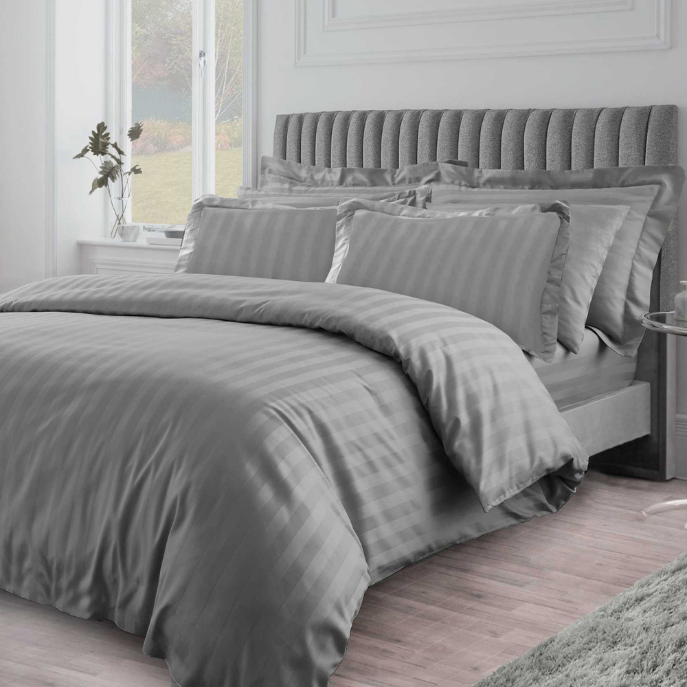 Velosso Hilton Double Charcoal Stripe Duvet Set Image