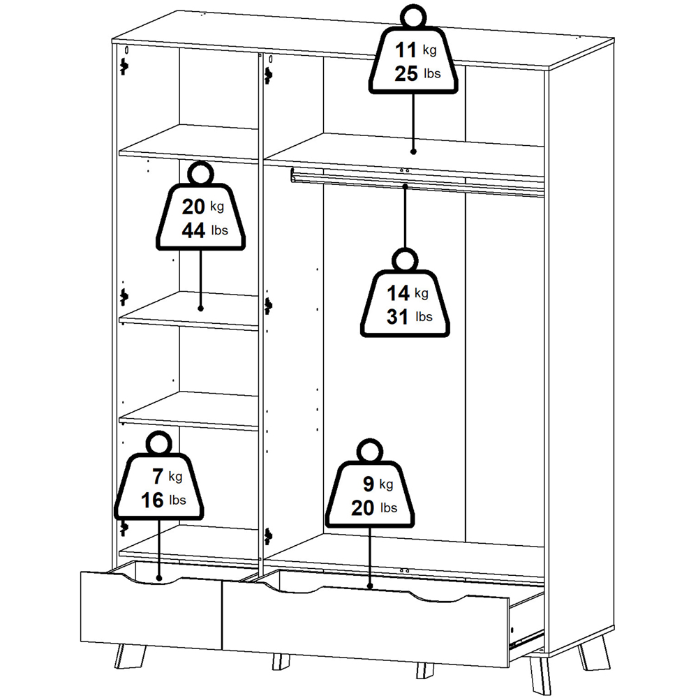 Furniture To Go Ikast 3 Door 2 Drawer White and Brown Mirror Wardrobe Image 7