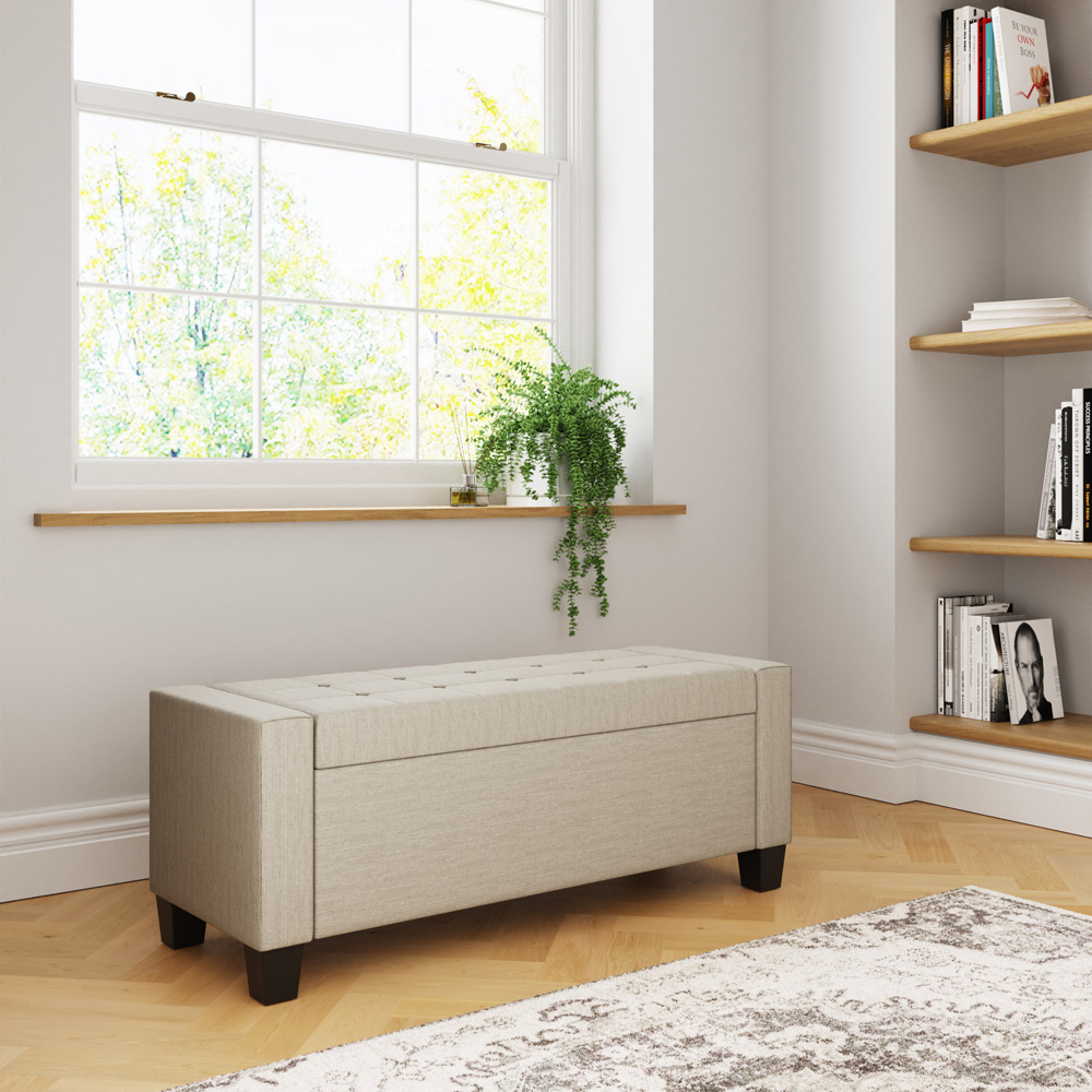 GFW Verona Natural Fabric Ottoman Storage Bench Image 7