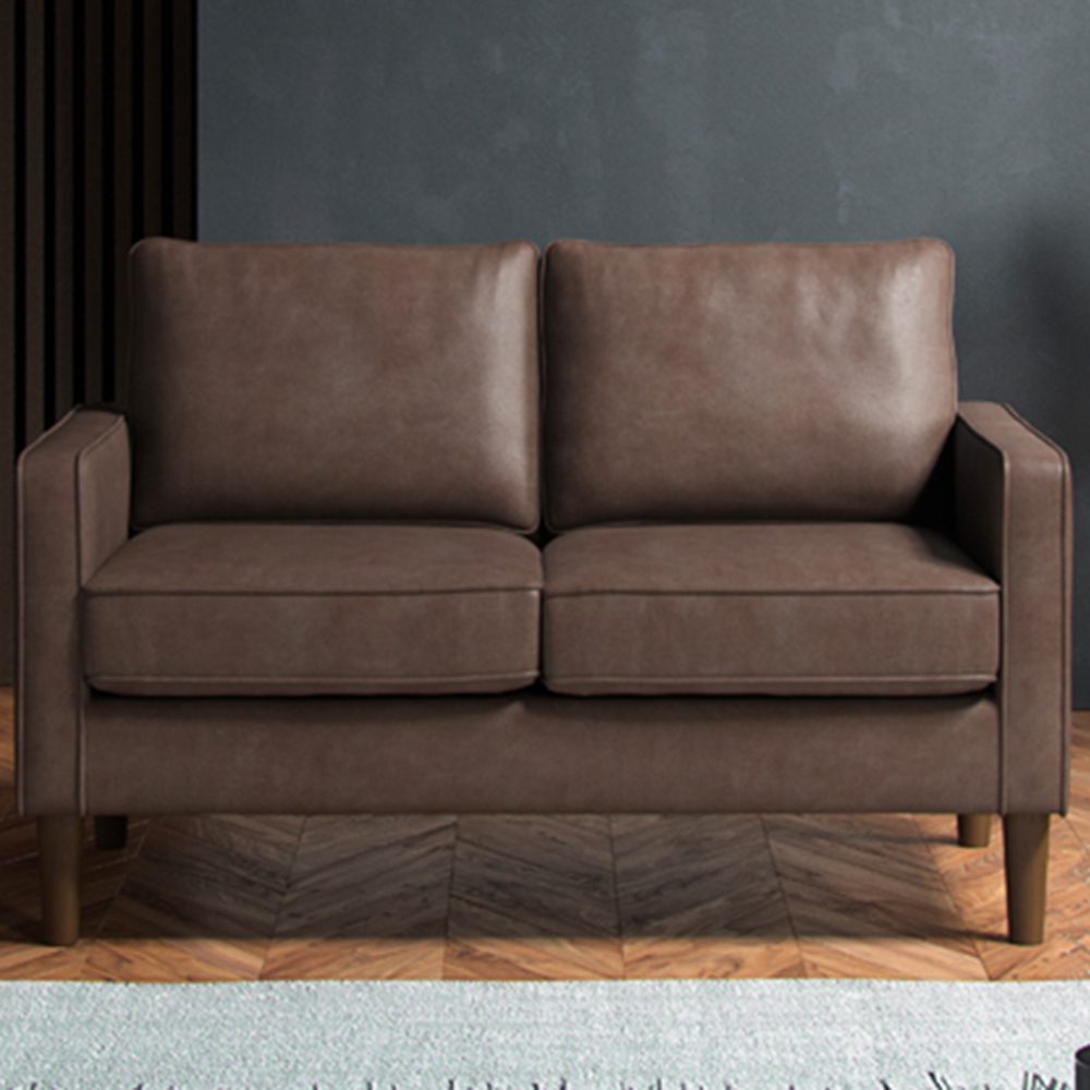 Regan 2 Seater Brown Faux Leather Sofa Image 1