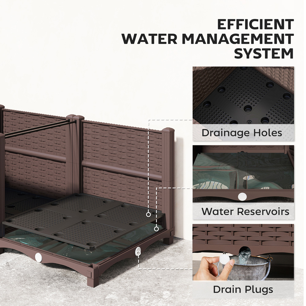 Outsunny Brown Plastic Self Watering Raised Garden Bed with Drainage Holes 37 x 40 x 80cm Image 7