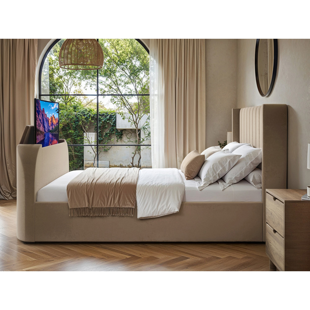 Flair Fallon Double Beige Velvet TV Side Lift Ottoman Bed Image 6