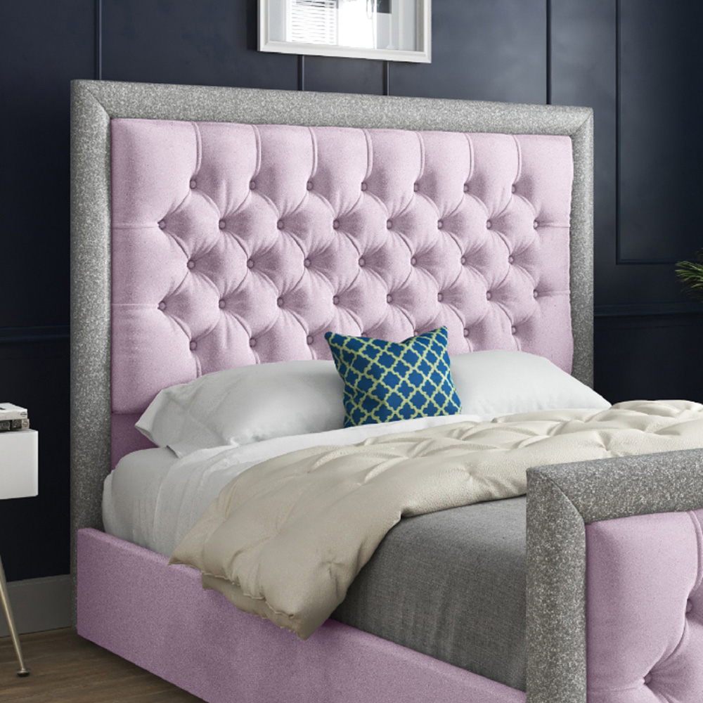 Venice Double Pink Soft Velvet Upholstered Bed Frame with Glitter Border Headboard Image 3