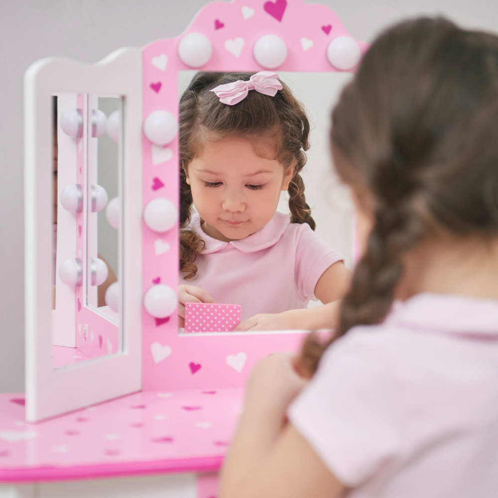 Teamson Kids White Pink Sweethearts Print Gisele Medium Vanity and Stool Image 6